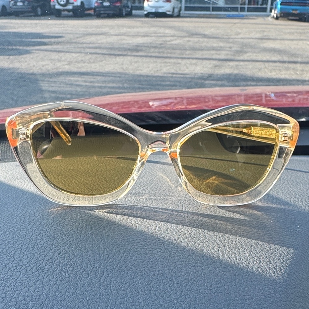 Saint Laurent Clear Cat-Eye Sunglasses with Olive Lenses